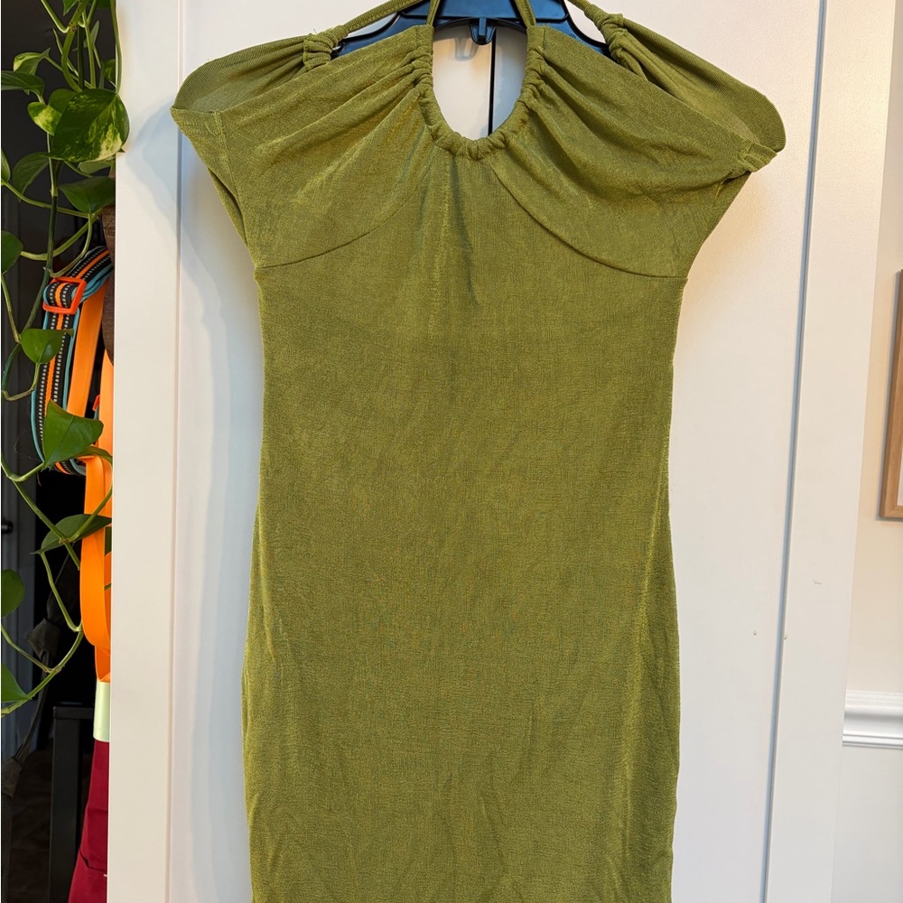Elegant Olive Mini Dress with Keyhole Detail